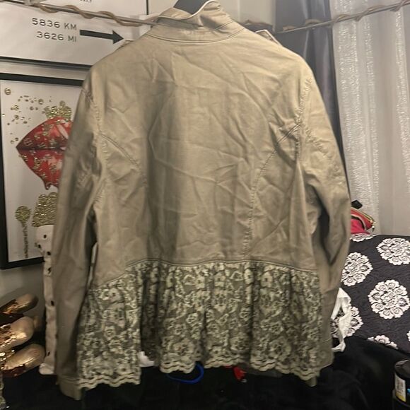 Lane Bryant Olive Green Peplum Lace Jacket Womens 26 Button Front - Picture 6 of 6